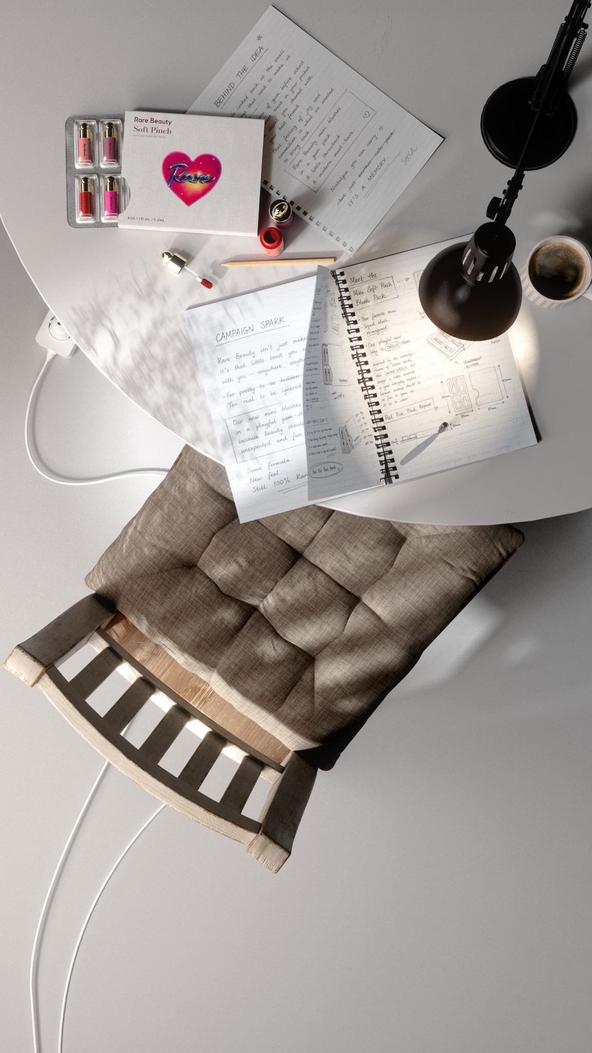 Rare Beauty campaign study on a desk